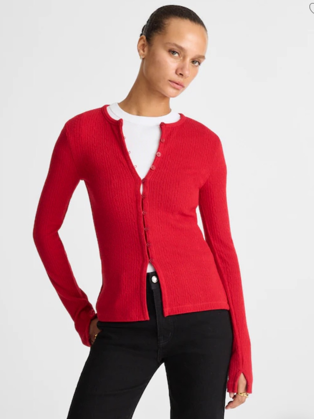 Madewell Pointelle Cutaway Cardigan - Crimson